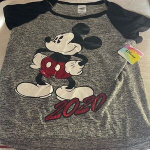 Disney 2020 Mickey Mouse Gray and Black Juniors Shirt